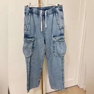 H&M Men's Loose/baggy Drawstring Cargo Light Blue Jeans  in size medium